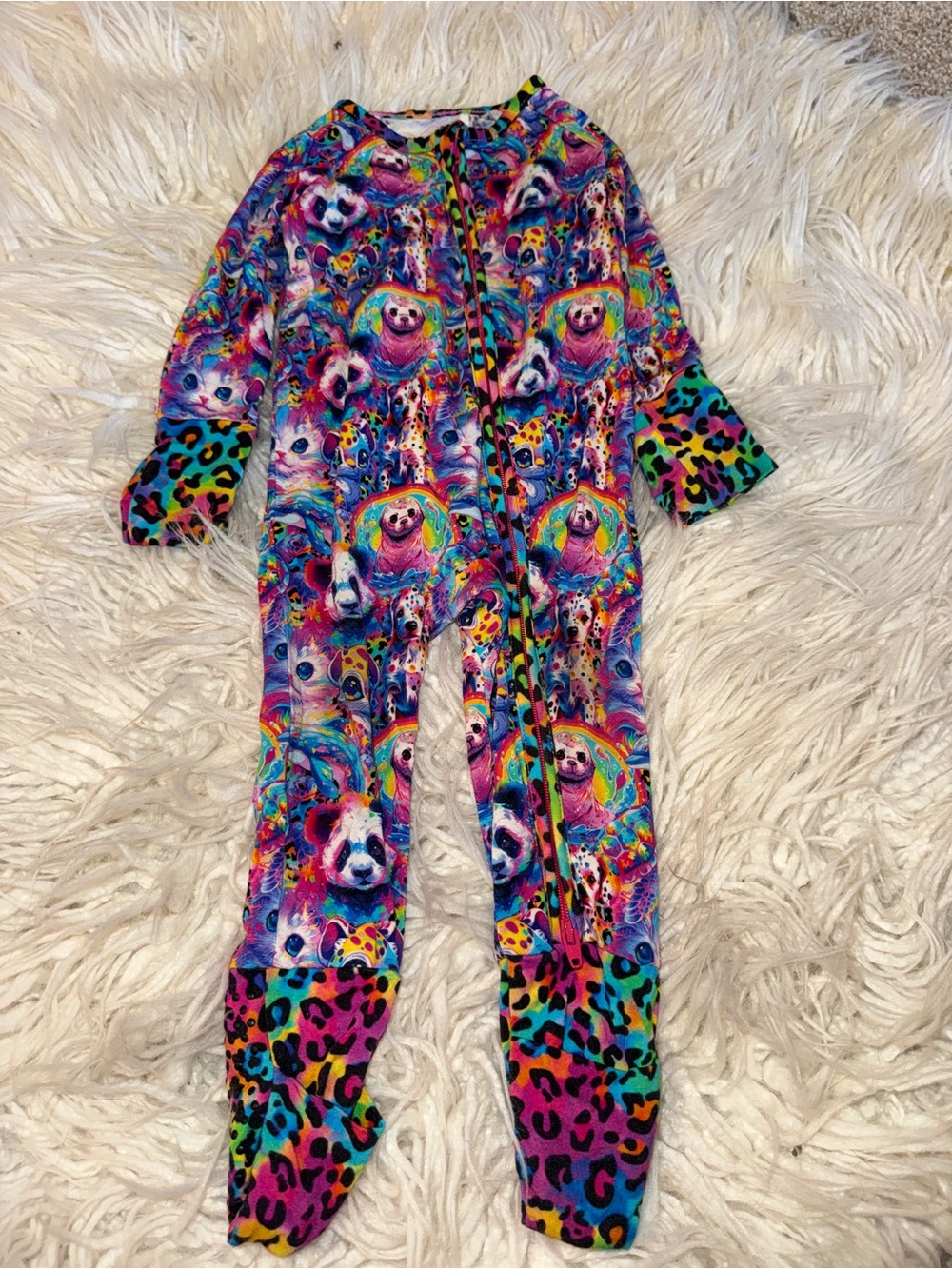 ME Makeover Essentials Multicolor Animal Print Rainbow Footed One-Piece